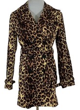 Women Vertigo Paris Trench Coat Jacket Animal Cheetah Belted Lightweight S