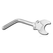 14K Bianco Placcata Oro Argento Mini Luna & Stelle L-BEND Naso Cerchio Perno 20