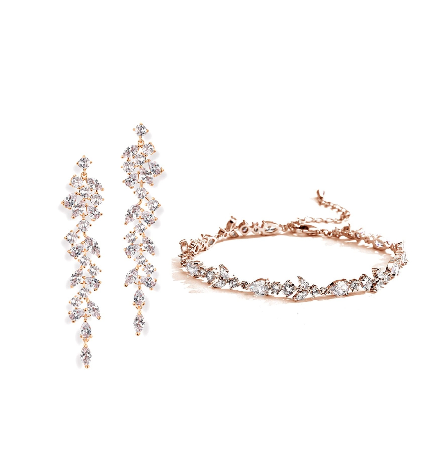 UDYLGOON Chanderlier Wedding Earrings Bracelet Jewelry Set For Bridal Bridesm...