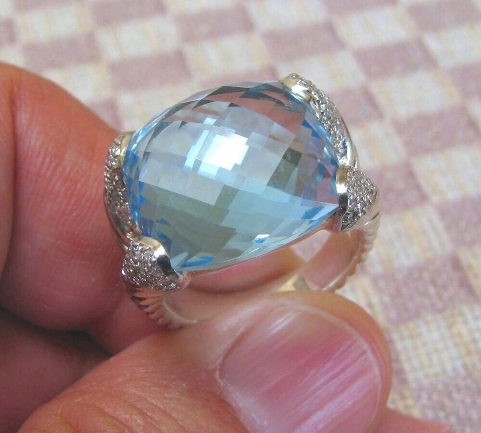 NEW DAVID YURMAN LARGE COLOR CLASSICS RING 17mm TOPAZ & DIAMONDS (retail $2600) - Image 2 of 4