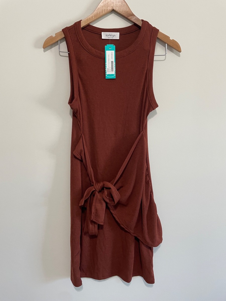 Kaileigh Cariline Knit Fitted Ribbed Sleeveless Dress Brown Size