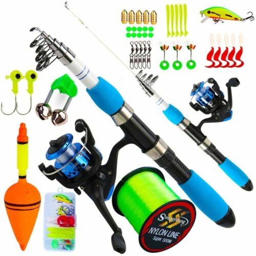 Telescopic Fishing Rod & Reel Combo Kit For Kids Travel Spinning Pole Tackle Set - Picture 1 of 17