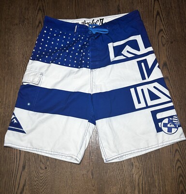 Vintage Quicksilver Boardshorts blau weiß Herren 37'' Taille