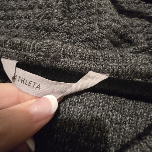 Athleta Womens Coldspell Sweater Dress LG Gray Merino Wool Cable Knit Fisherman - Picture 6 of 14