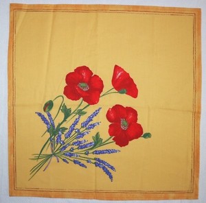 TISSUS TOSELLI French Provencal Set of 4 Yellow Napkins Poppies & Lavender 16X16
