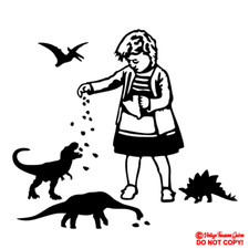 GIRL FEEDING BABY DINOSAURS Vinyl Decal Sticker Car Truck Window Wall Bumper JDM