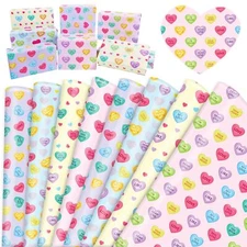 12 Sheet Valentine's Day Candy Heart Wrapping Paper Conversation Heart Gift W...