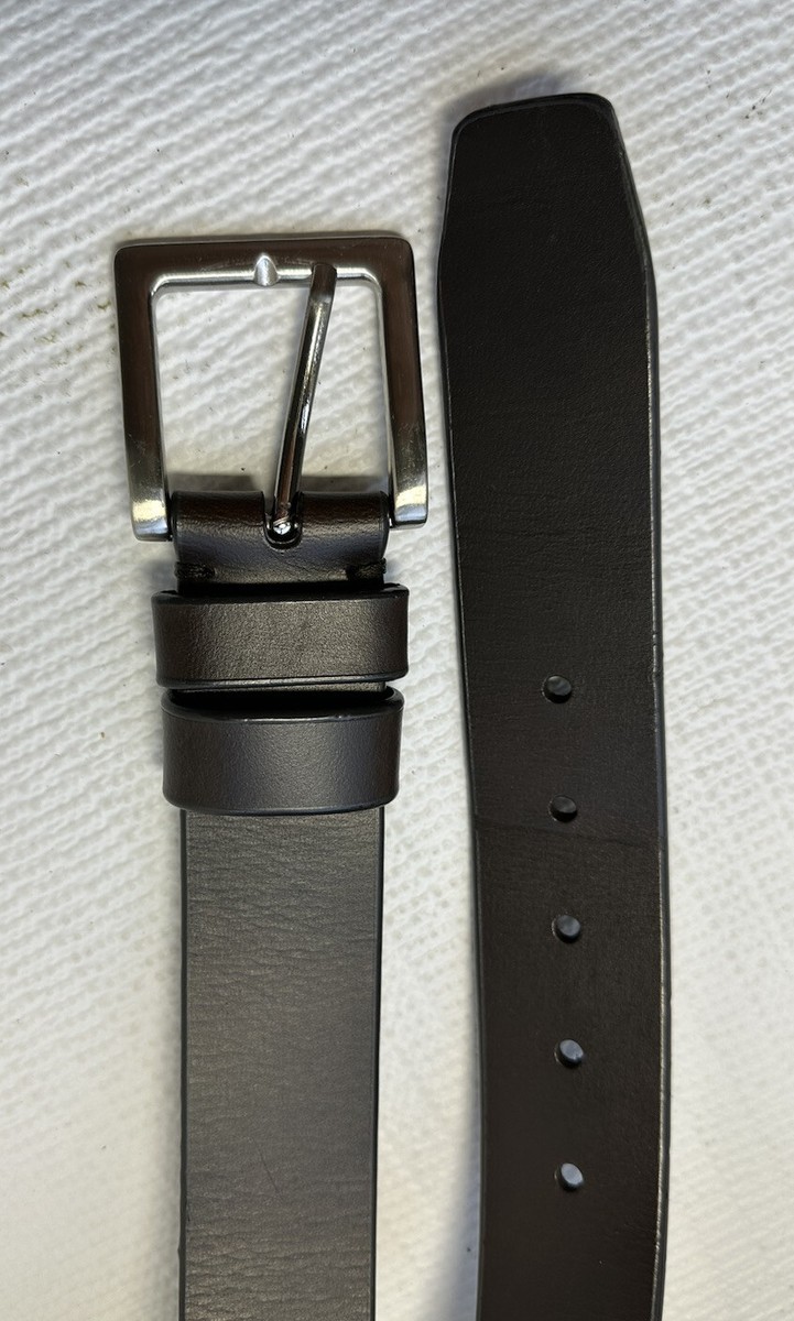Mens Dark Brown Leather Wide Belt Silver Buckle Sz 42 NNT | eBay