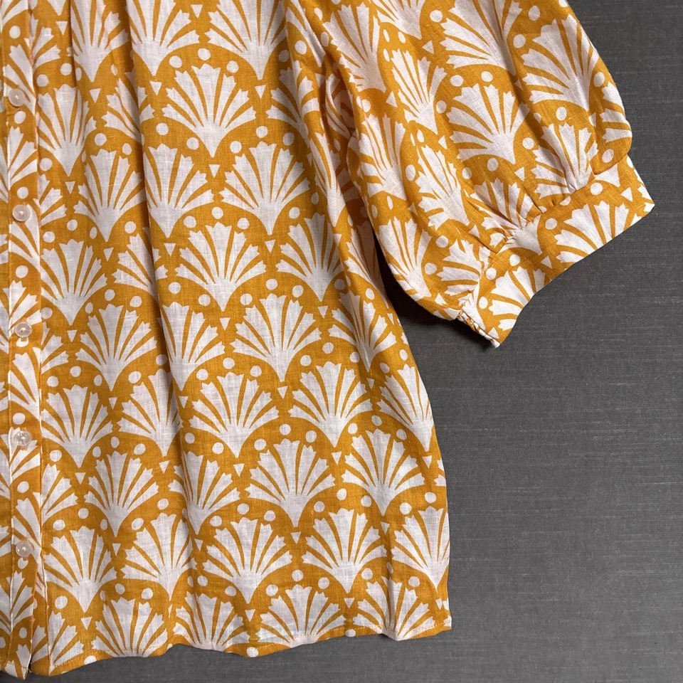 Boden Top 14 Amarelo Branco Linho Botão Puff Colorido Preppy Boho Outono - Imagem 4 de 4