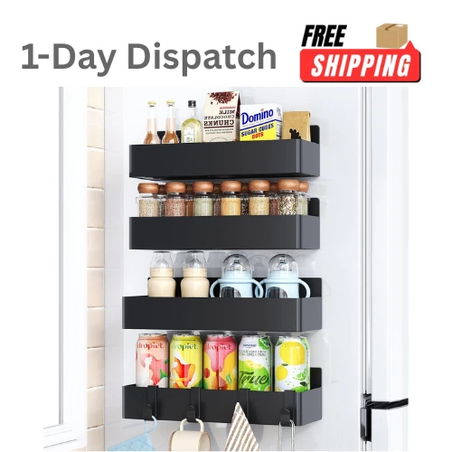 Mystozer 4 Pack Magnetic Spice Rack for Refrigerator – Black