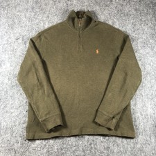 Polo Ralph Lauren Sweater Mens Large Green 1/4 Zip Mock Neck Cotton Pullover