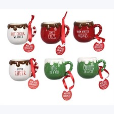 Young's Christmas Decor - Mini Coffee Hot Chocolate Mug Ornaments 6pc Set