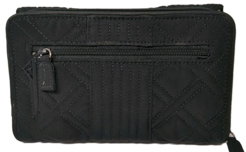 Vera Bradley Ultimate Wallet Black Microfiber Quilted Cards ID Checkbook Trifold - Picture 3 of 9