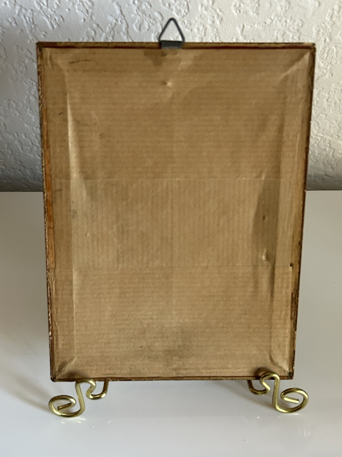 Polish Black Madonna & Child Straw Marquetry Icon Vintage Gold Frame 5x7