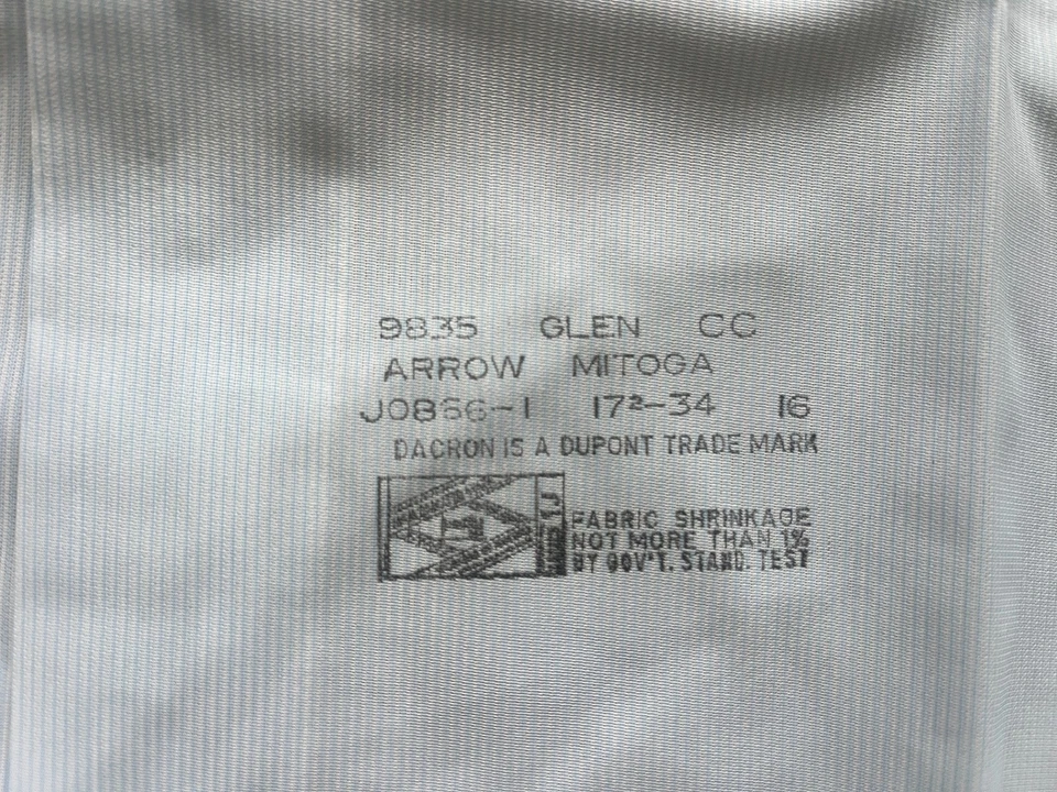Camisa De Colección Arrow Dectolene Para Hombres 17 Azul Abotonada Mitoga Años 70 Hecha en EE. UU. Foto 2 de 4