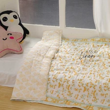 Nursery Bedding Quilt for Baby Boy or Girl Yellow Panda Print Cotton Blanket