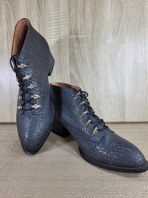 Jeffrey Campbell Boots Black Snakeskin Print Sz 10 Leather Shoes Grommets Ibiza