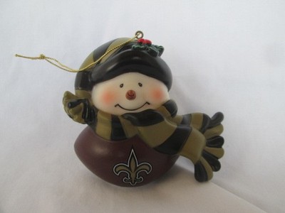 New Orlean Saints NFL Smiling Snowman Ornament With Team Colored Scarf