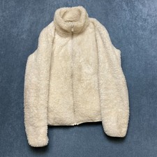 Uniqlo Fleece Full-Zip Jacket Womens S Beige Mock Neck Long Sleeve Winter Cozy