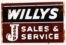 Willys Jeep Sales & Service Tin Sign (Wagoneer FC170 CJ Rubicon Renegade) W53896