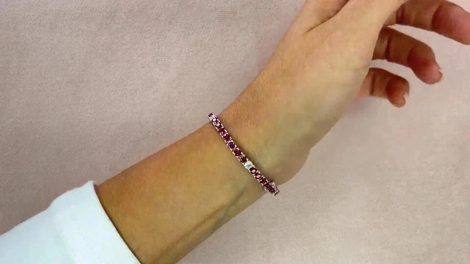 9Ctw Round Cut Lab Created Pink Ruby Tennis Women Bracelet 14K White Gold Plated - Image 2 of 4