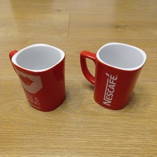 2 x NESCAFE Red Ceramic Mugs Unique Designs Retro Coffee Tea Vintage
