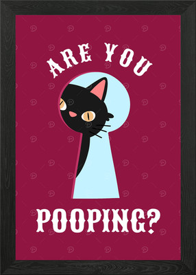 Cat Keyhole Pooping Framed Wall Art Poster Canvas Print Picture