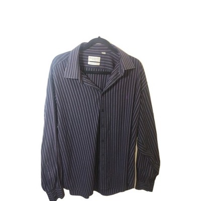 Yves Saint Laurent Men's L Black Purple Striped Dress Shirt 100% Cotton