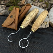 Hand-Forged Hook Scorp Knife Set with Sheath for Spoon and Bowl Carving
