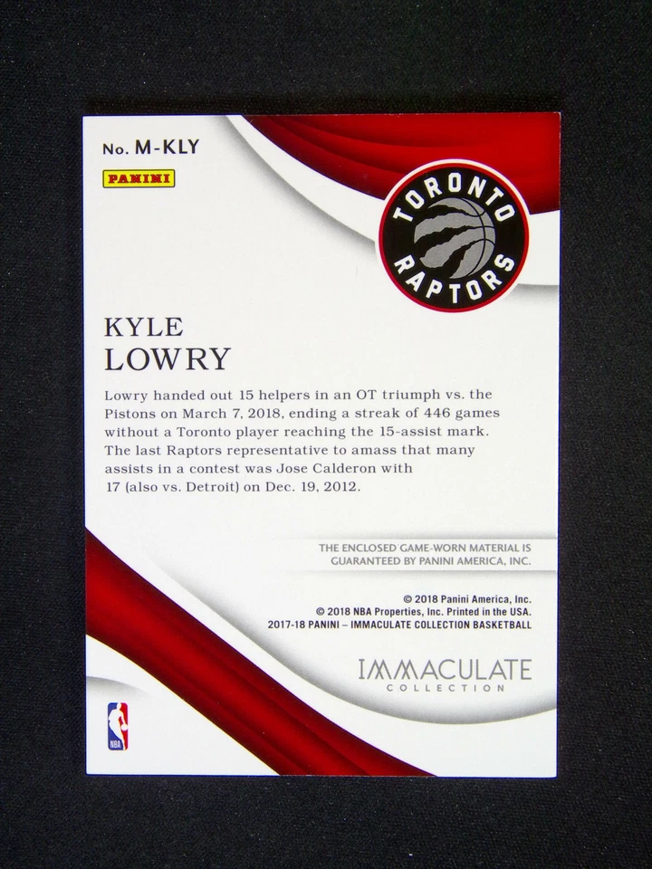 2017-18 Panini Immaculate Kyle Lowry Patch Red /25 - Image 2 of 2
