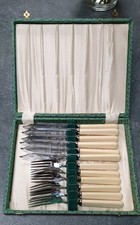 Boxed set of Chrome Plate Nickel Silver Fish Knives & Forks - Faux bone Handles