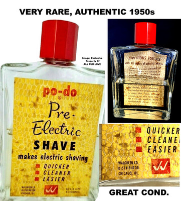 1950s Walgreen PO-DO For Men Pre-Electric Shave Splash 4 oz Bottle With Red Cap
