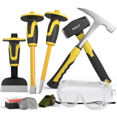 INCLY 8PCS Geology Rock Pick Equipment Kit, 3lb Sledge & 32oz Rock Hammer with 3