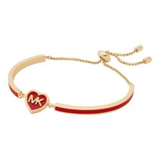 MICHAEL KORS GOLD TONE RED ENAMEL LOGO HEART SHAPE 'MK' BANGLE SLIDER BRACELET
