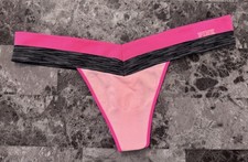 NWT VICTORIA'S SECRET PINK M GRAY COLORBLOCK STRIPE SEAMLESS RARE THONG PANTIES