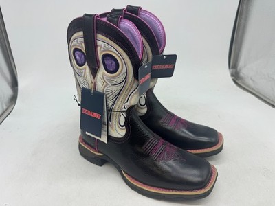 Durango Lady Rebel Western Boots Womens Raven Black White Leather Pull On - 8.5M