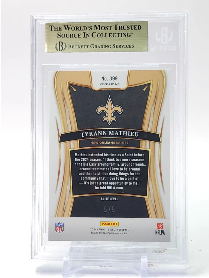 TYRANN MATHIEU 2024 SELECT SUITE LEVEL PRIZM GREEN 5/5 BGS 9.5 Q0154 - Image 2 of 2