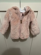 F&F Pink Faux Fur Fleece Hooded Full Zip Baby Jacket 3-6 Months Autumn/Winter