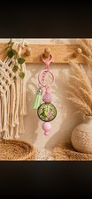 Pink Green Beaded Tasseled Key Chain Floral Boho for Women