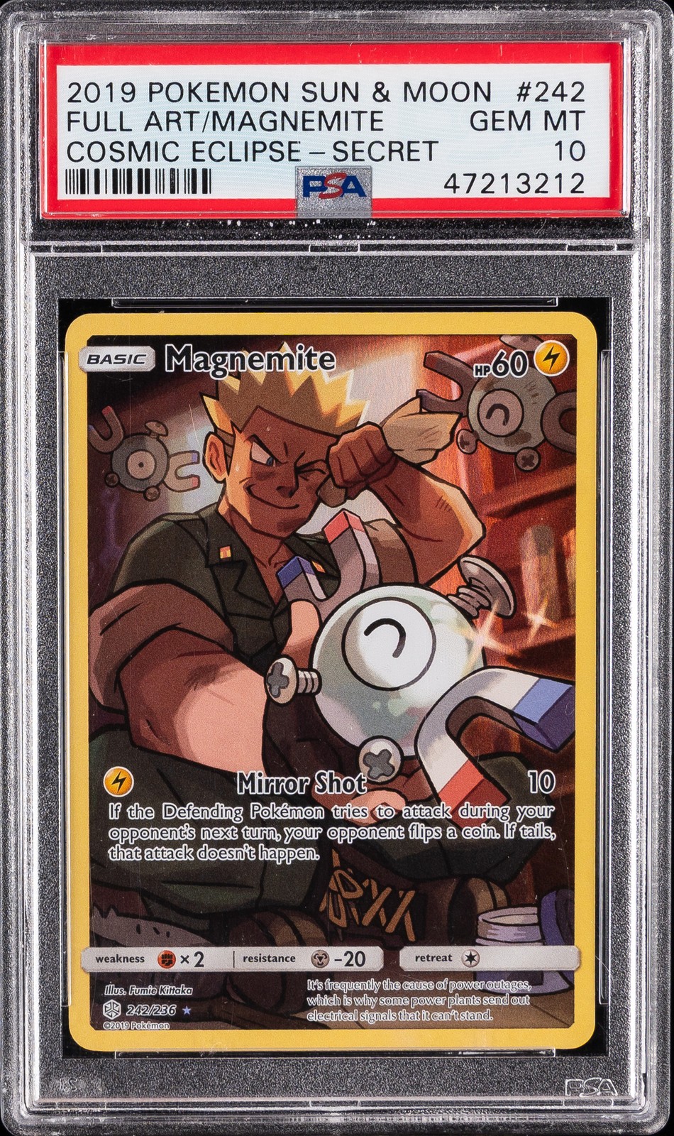 2019 POKEMON SUN & MOON COSMIC ECLIPSE SECRET #242 FULL ART/MAGNEMITE PSA 10