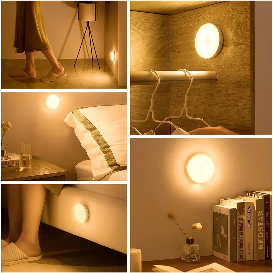 3 Night Light with Motion Sensor USB Rechargeable LED Night Lamp Stair Light 3 Modes New - Image 2 of 4