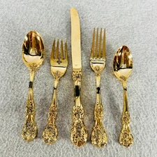 FB Rogers GOLDEN FRENCH ROSE 5 Piece Place Setting Gold Electroplate Flatware