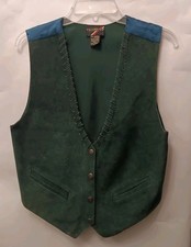 Vintage Thums-up Green suede Vest Men's size M Rayon Lining Boho Western Casual