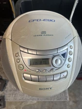 Sony CFD-E90 CD Radio Cassette-Corder, Boombox, Portable, Silver, Tested, Works