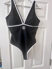 CHANEL Black One-Piece Swimsuit White Trim Lo...