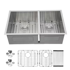 33 In. Double Bowl 60/40 Stainless Steel 16-Gauge Undermount Kitchen Sink with
