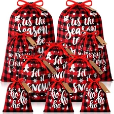 20 Pack Christmas Drawstring Gift Bags with Tags, Xmas Gift Bags Assorted Siz...