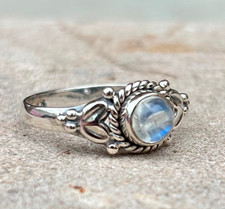 Rainbow Moonstone Ring 925 Sterling Silver Band Boho Women Jewelry