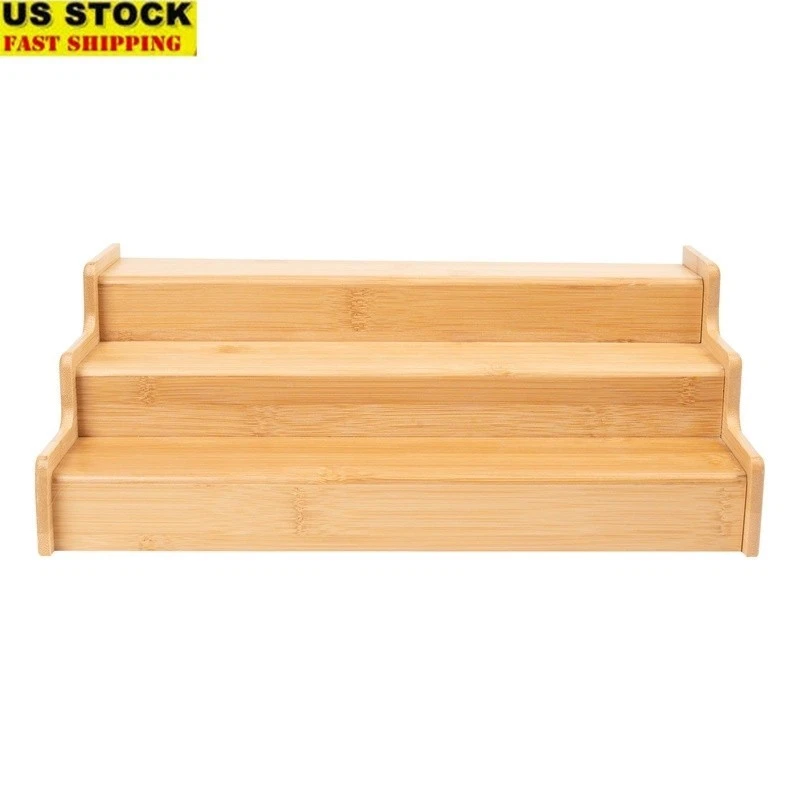 Expandable Bamboo Spice Rack 3-Tier Organizer Kitchen Pantry Bathroom Countertop