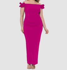 X by Xscape Womens Purple Scuba Ruffled Off-Shoulder Dress Plus Sz 22W